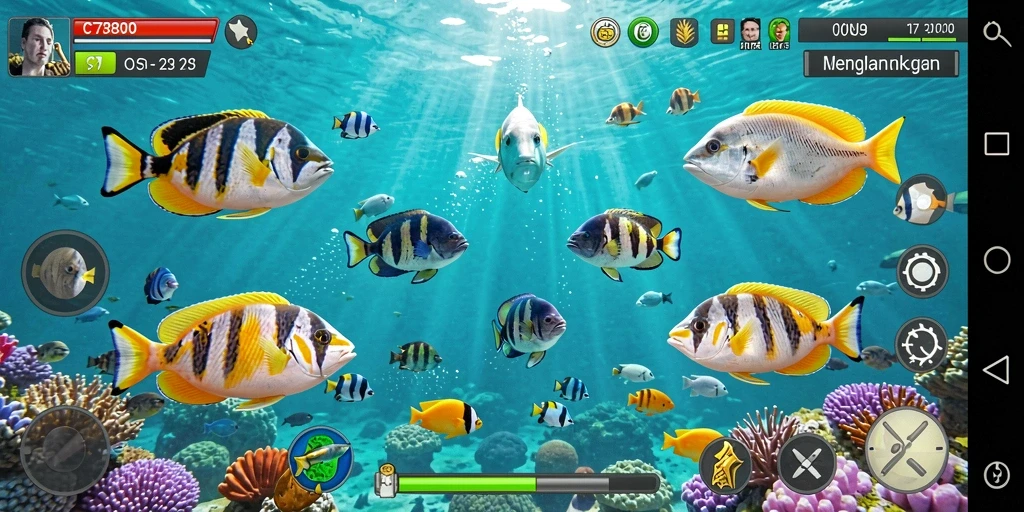 Tangkapan layar gameplay C7890 yang menunjukkan aksi Tembak Ikan yang seru.