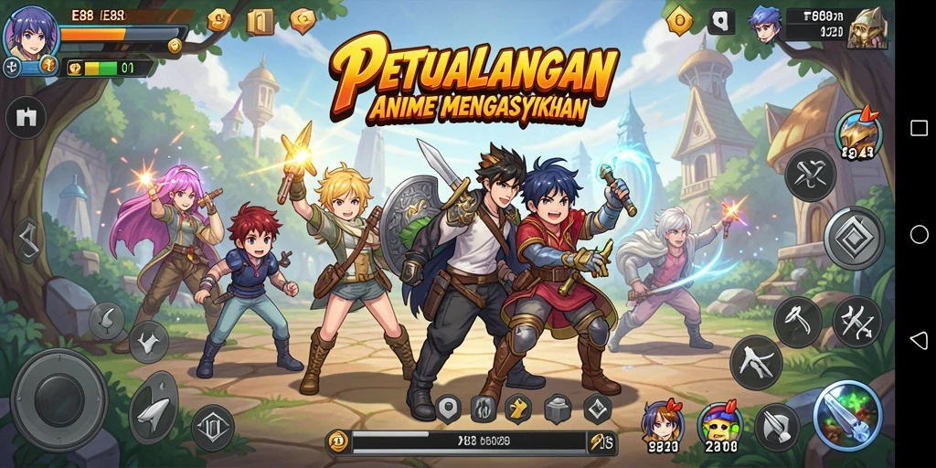 Screenshot gameplay E88 dengan karakter anime yang dinamis.