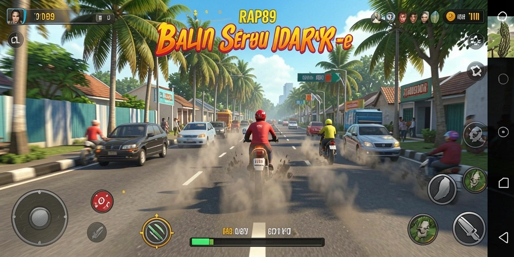 Screenshot permainan RAP89 menampilkan aksi balapan yang cepat dan mendebarkan.